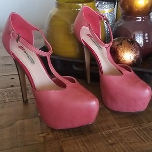 H By Halsted leather upper platform heels